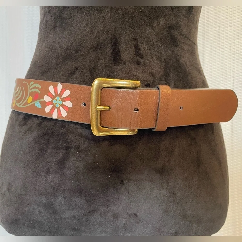Brown Colorful Floral Print 1 1/2” Belt Size S/M